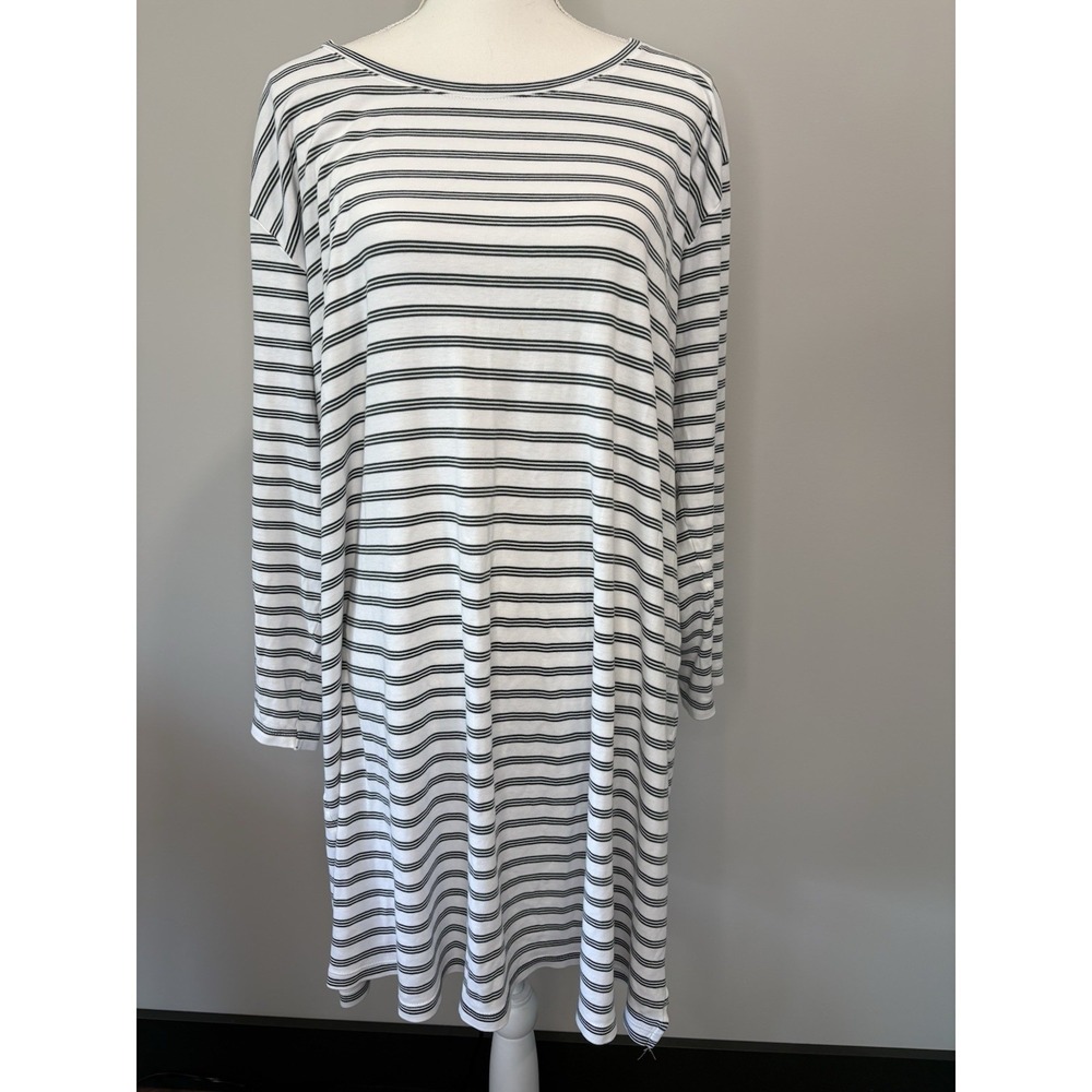 LAKE Pajamas Womens XXL Green White Striped Pima Cotton Long‎ Sleeve Nightgown